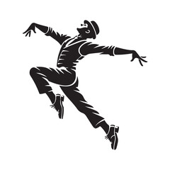Tap Dance Silhouette Vector Illustration, Solid White Background.
