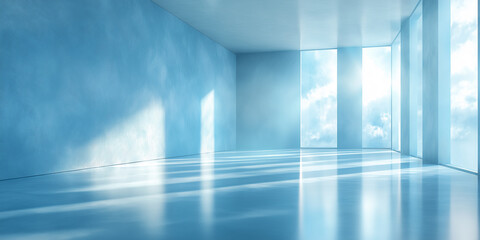 Fototapeta premium Modern minimalist interior design abstract space digital art bright atmosphere wide angle view serenity and calmness in contemporary settings