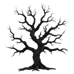 Fototapeta premium A striking, twisted black tree silhouette. transparent background