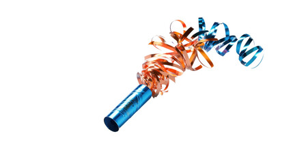 Colorful party horn with festive ribbons. transparent background