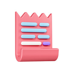 minimal 3D bill icon, transaction receipt, purchase invoice 3d rendering. cartoon style