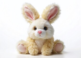 Obraz premium Adorable Soft Toy Rabbit, Fluffy Bunny, White Plush Rabbit, Isolated on White Background, Cute Stuffed Animal