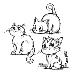 1 Set of Pencil Art Cat Illustrations – A Collection of Hand-Drawn Sketches Showcasing Adorable Felines with Delicate Lines and Textured Shading, Perfect for Art Prints, Stationery, and Creative Proje