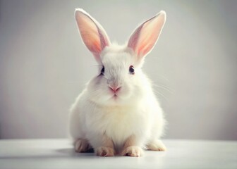 Adorable White Bunny Rabbit Isolated on White Background - Vintage Style Photography