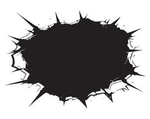 Wall Hole Crack Illustration in Black and White – Striking Design Featuring a Realistic Crack in the Wall, Perfect for Graphic Art, Digital Designs, Backgrounds, and Creative Visual Projects