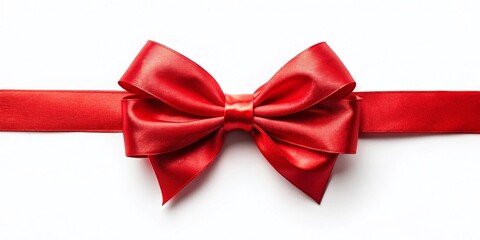 Aerial Drone Shot: Red Bow & Ribbon Isolated on White Background - Perfect for Holiday & Gift Wrapping Designs