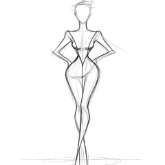 Fashion design sketch of a girl figure.