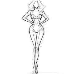 Fashion design sketch of a girl figure.