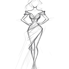 Fashion design sketch of a girl figure.