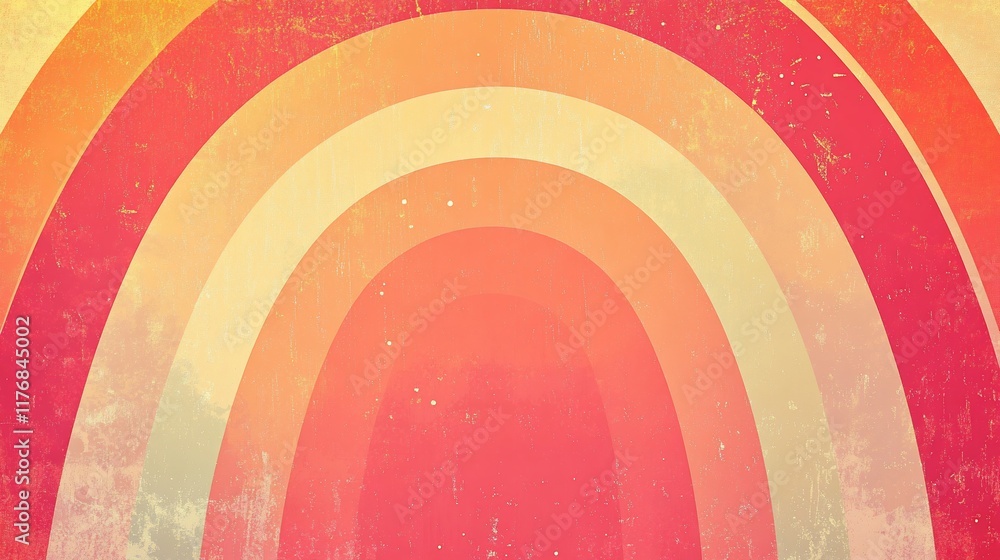 Poster abstract retro concentric circles in warm colors with grunge texture.