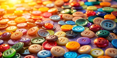 Aerial View of Colorful Buttons Scattered on a Vibrant Surface