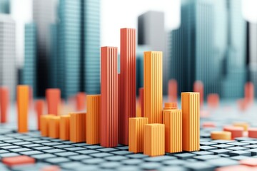 Obraz premium Tax incentive concept. 3D bar graph visualization in an urban landscape setting.
