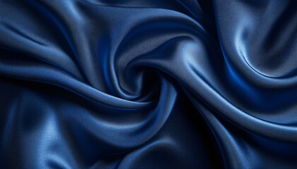 Obraz premium Elegant Deep Blue Satin Fabric with Smooth Texture and Graceful Flowing Drapery for Fashion or Background Use