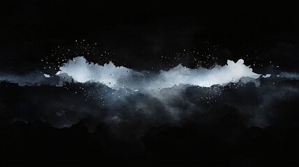 Abstract watercolor artwork featuring dark tones and splashes of white contrasting against a black background