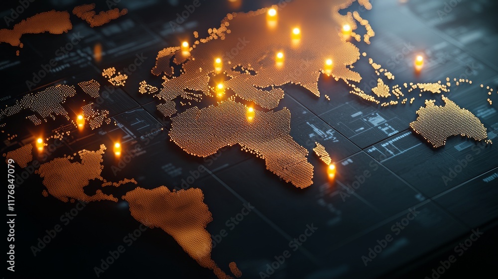 Poster economic policy reform concept. digital map of europe with glowing data points and a technological b