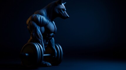 Muscular Canine Weightlifter: A Dark Blue Artistic Rendering
