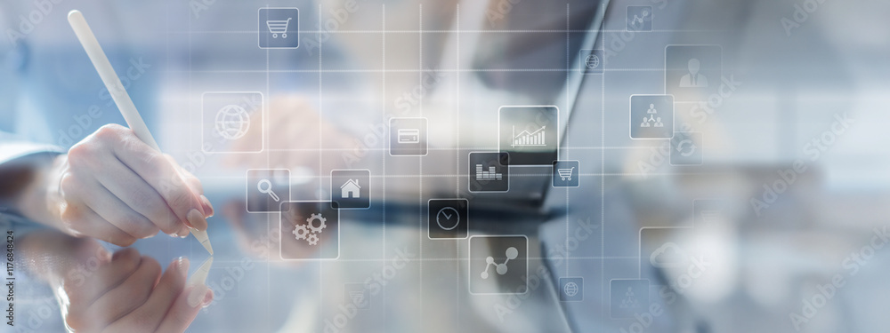 Aufkleber business process optimization and digital transformation: automation and connectivity solutions.