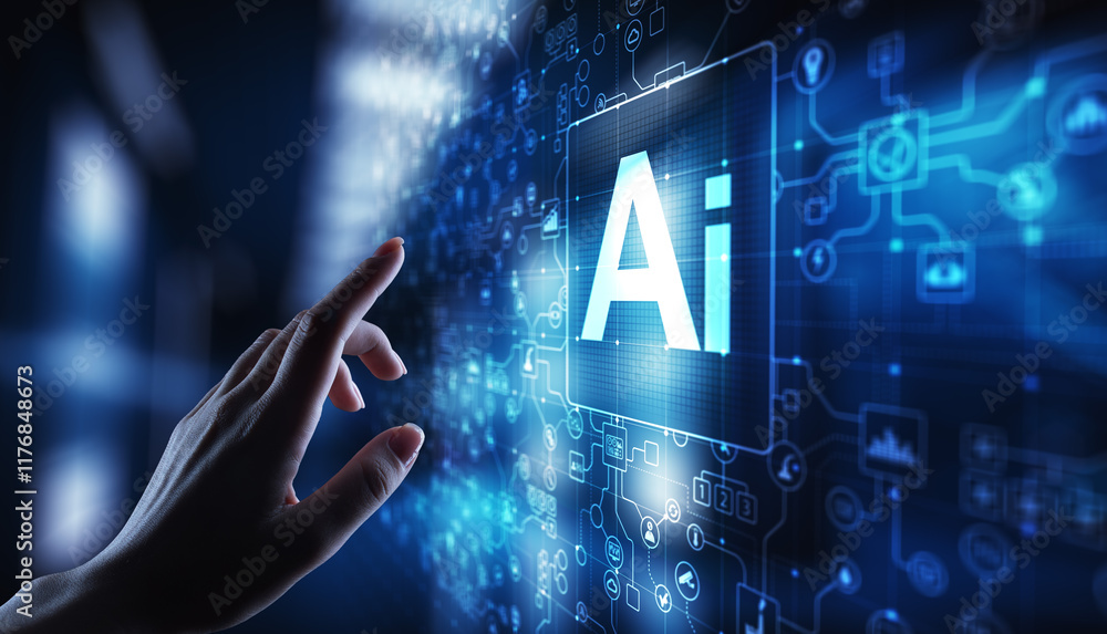 Poster ai artificial intelligence, machine learning, big data analysis and automation technology in busines