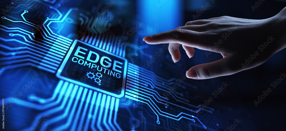 Poster edge computing modern it technology on virtual screen concept.