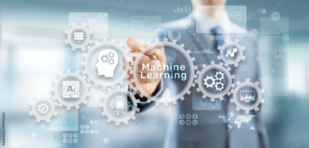 Poster machine deep learning algorithms, artificial intelligence, ai, automation and modern technology in b