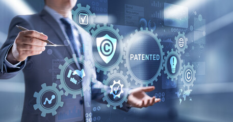 Patented Patent Copyright Law Business technology concept.