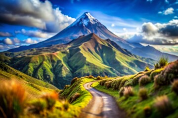 Fototapeta premium Andean Trail: Miniature Hiking Scene to Rucu Pichincha Volcano, Ecuador