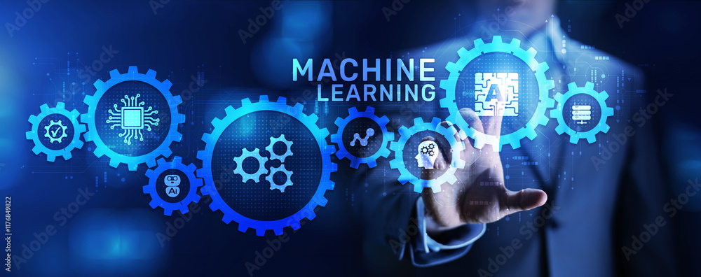 Poster machine learning ai artificial intelligence neural network technology concept.