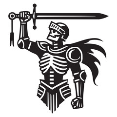 Knight skeleton illustration Vector, Man skull clipart Design
