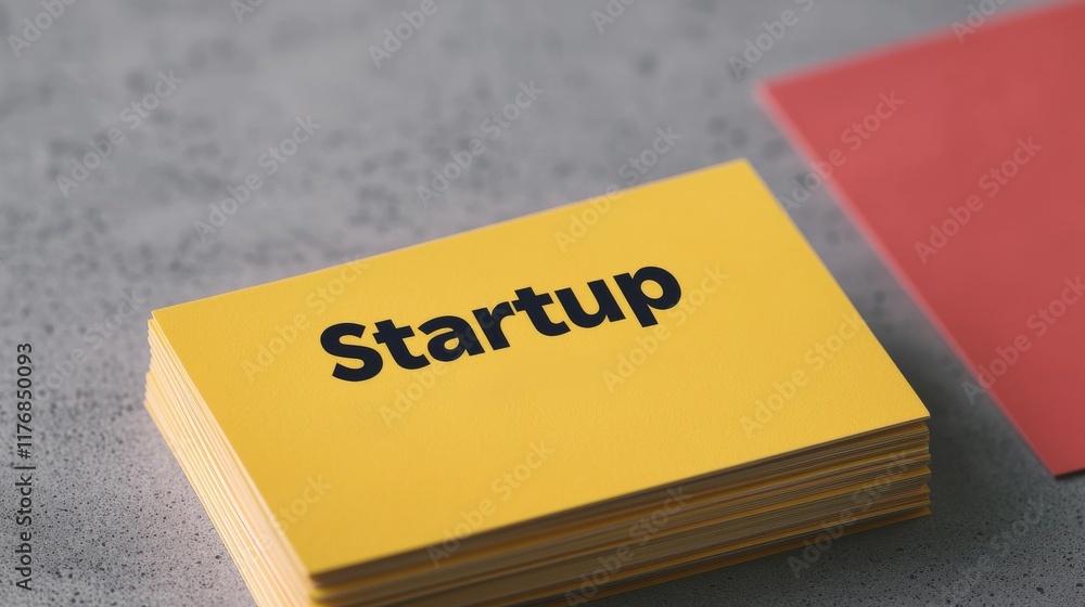 Poster funding with startup ecosystem concept. yellow card with 