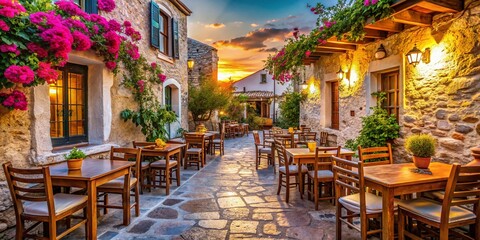 Fototapeta premium Authentic Greek Taverna: Rustic Charm and Traditional Food