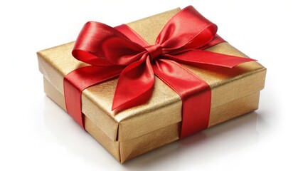 Fototapeta premium Festive Red Ribbon Bow on Golden Gift Box with Subtle Shadows