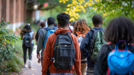 Group of high school or college or university student in the street