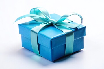 Fototapeta premium Blue Gift Box Isolated on White Background - Elegant Present Packaging