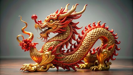 Intricately detailed red and gold dragon ornament on a neutral background.
