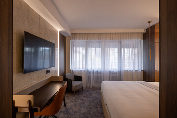 Work area in modern new hotel room