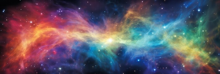 Obraz premium Vivid cosmic cloud showcases a spectrum of colors in the vast universe. Generative AI