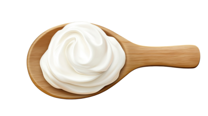 Creamy Whirl in Wooden Spoon: A dollop of rich, velvety cream swirls delicately in a rustic wooden spoon, capturing the essence of pure indulgence and culinary delight.