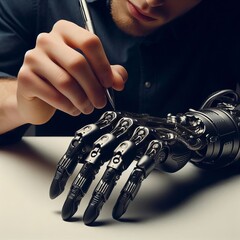 242 Person Wearing Advanced Prosthetic Hand A close up of a pers