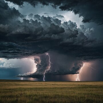 A thunderstorm rolling across a vast plain.