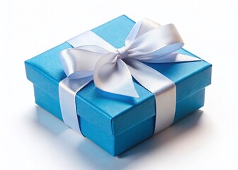 Close-up of Blue Gift Box with White Bow on White Background -  High-Resolution Stock Photo