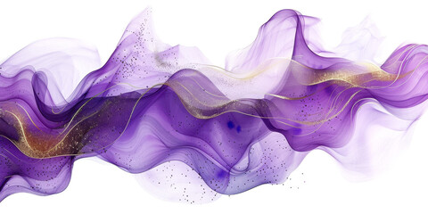 purple wavy watercolor with golden lines particles isolated on white or transparent png