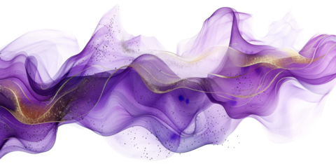 purple wavy watercolor with golden lines particles isolated on white or transparent png