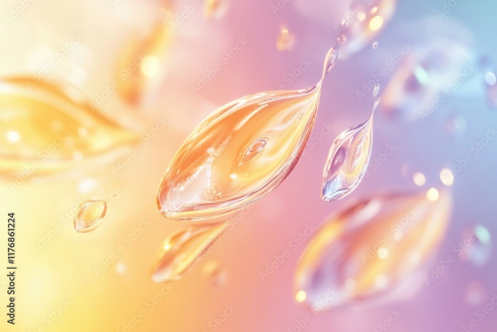 Fototapete exploring abstract organic shapes resembling glowing water droplets in a vibrant hue and light displ