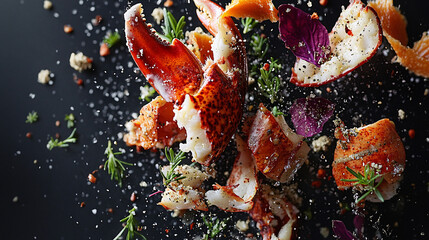 A visually stunning image of a deconstructed gourmet dish, showcasing artistic arrangements of ingredients, creatively displayed on a plate to highlight each component's unique texture and color.