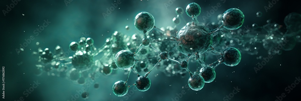 Poster captivating molecular structures floating in a vivid abstract space. generative ai