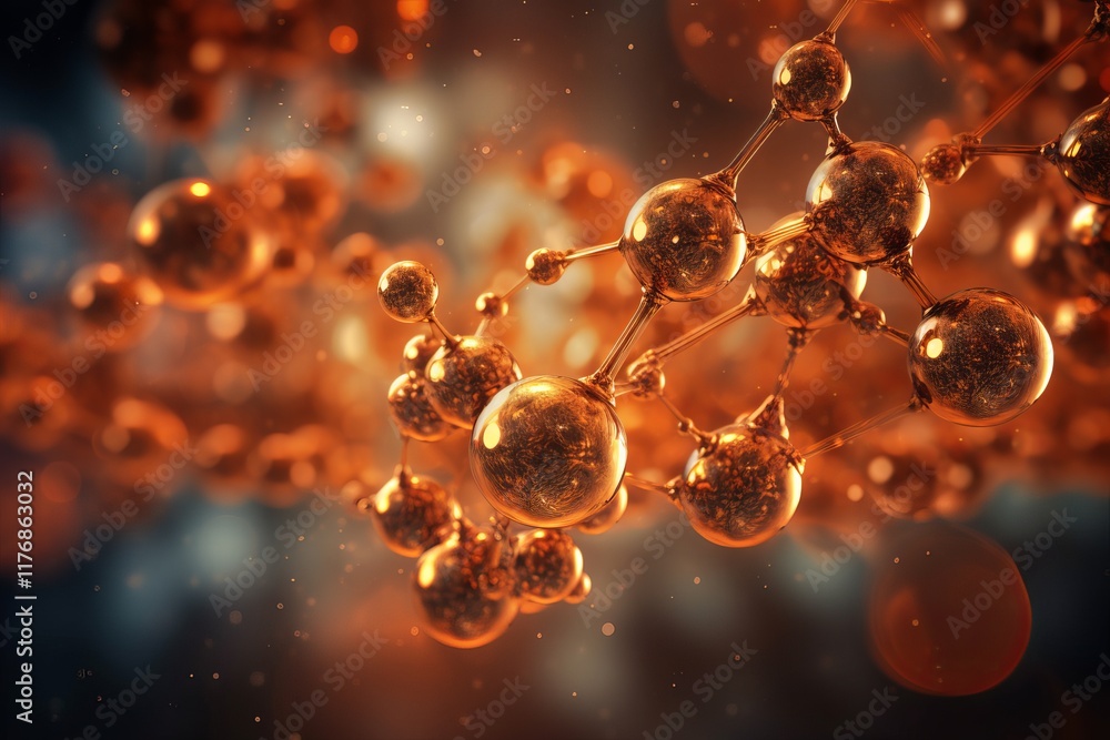 Poster exploring the intricate connections of molecular structures in a vibrant universe. generative ai