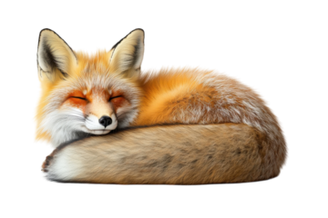 Fox curled up and sleeping peacefully with a soft fur coat in a cozy position