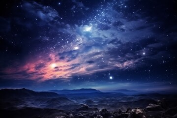 Fototapeta premium Beauty of a starlit sky over serene mountains at night. Generative AI
