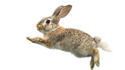 Leaping Bunny: A charming brown and grey rabbit mid-leap, showcasing its fluffy tail and long ears.  The image is perfect for Easter, springtime, or pet-related projects.