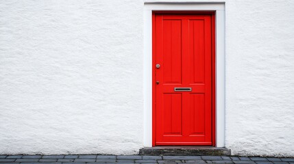 Red door on white wall.